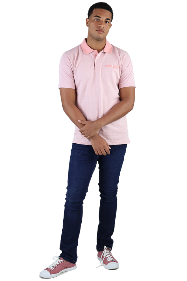 Playera Tipo Polo Tela Tipo Tejido Color Rosado Con Bolsa Falsa Para Caballero
